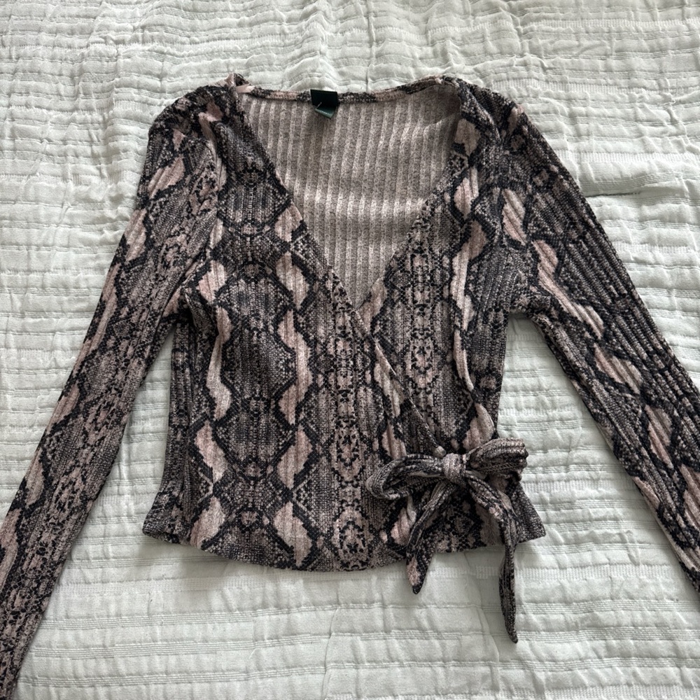 Wild Diva Pink and Black Snake Print Wrap Blouse